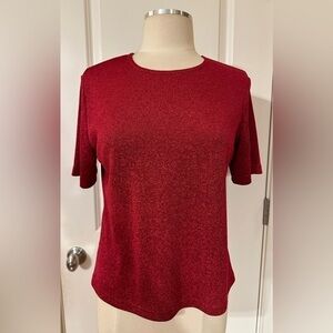 Women’s Red Shimmery Short Sleeve Top - Size L